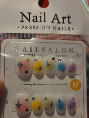 ♥️2 For $25♥️Nail Art Press-On Nails with Colorful Starburst Gems